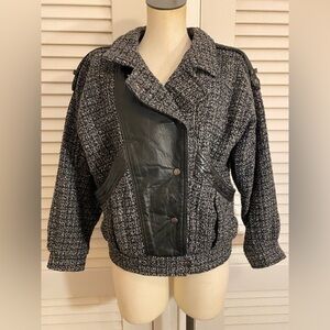 Vintage 80’s/ 90’s “Concept” Tweed and Leather Bomber Jacket- Size Medium